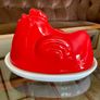 Vintage 1980s Red and White Glossy Egg Storage Hen Shaped Italy Image 8