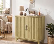 80cm Sideboard Buffet Cabinet, Storage Cabinet with 2 Curved Doors, Adjustable Shelf and Legs for Dining Room, Oak