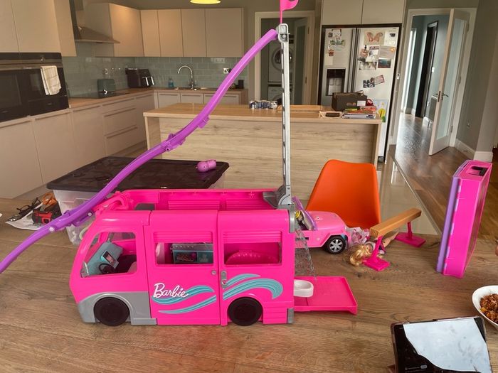 Barbie campervan, wardrobe and gymnastics bar, lots of spare of accessories also included (no photo)