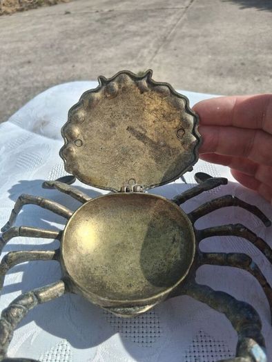 Midcentury Italian Crab and Frog Brass Ashtrays