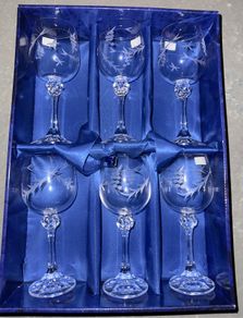 Boxed Irish Duiske glassware set of 6 .