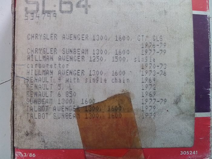 Hillman / Chrysler  / Renault Timing Chain.