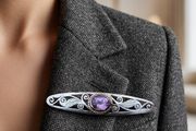 Vintage Sterling Silver And Amethyst Brooch