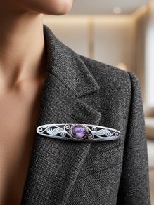 Vintage Sterling Silver And Amethyst Brooch