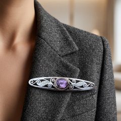 Vintage Sterling Silver And Amethyst Brooch