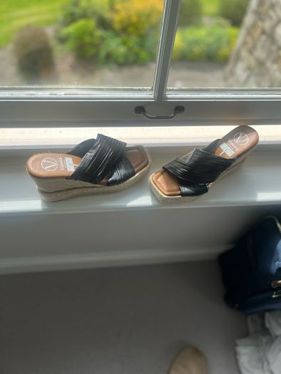 Black Leather Wedge