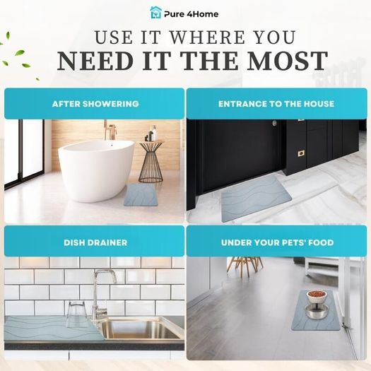 Stone Bath Mat Non Slip & Anti Mould 60 x 39 cm | Quick Dry Diatomite Shower Drying Stone | Absorbent Diatomaceous Earth Pad | Bathroom Upgrades