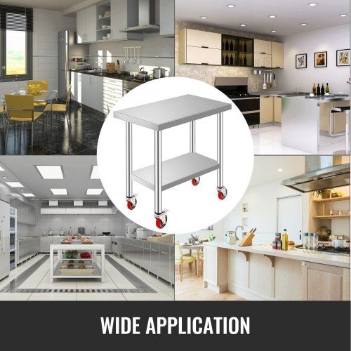 Stainless Steel Work Table 30 x 18 x 34 Inch, 700 LBS Load Capacity with 4 Wheels, 3 Adjustable Height Levels, Heavy Duty Food Prep Worktable