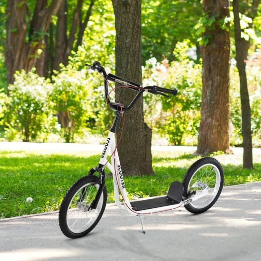 Kick Scooters for Kids with Adjustable Height, Anti-Slip Deck, Dual Brakes, Rubber Tyres, for Boys and Girls Aged 5+ Years Old - White