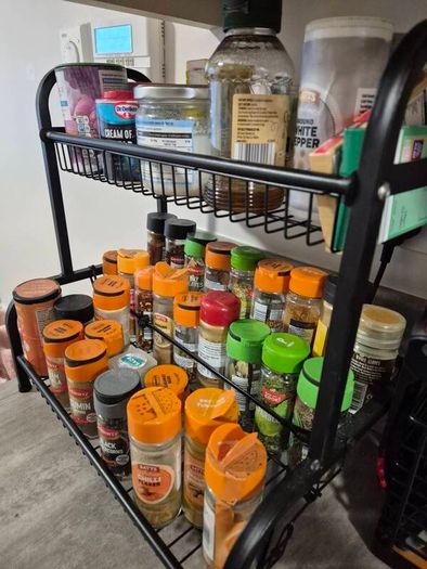2-Tier Black Metal Countertop Spice Rack / Kitchen Organiser