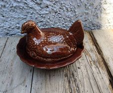 vintage pate Terrine dish, chicken on nest ceramic dish