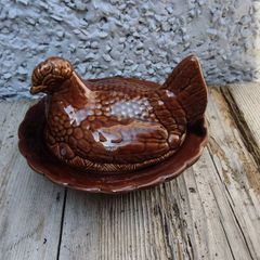 vintage pate Terrine dish, chicken on nest ceramic dish