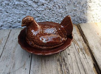 vintage pate Terrine dish, chicken on nest ceramic dish