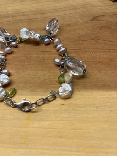 silver vintage bracelet with water pearls