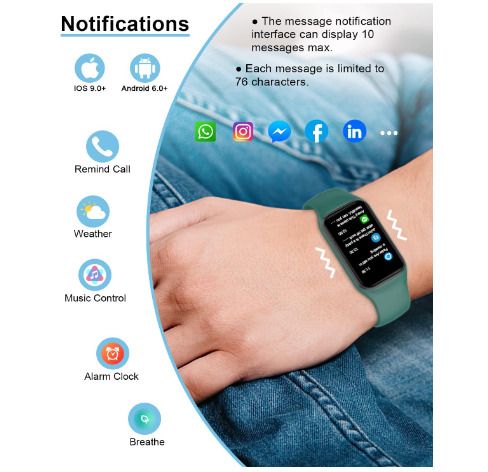 IOWODO Smart Watch, Fitness Watch with Heart Rate/Messages Alert/Blood Oxygen/Sleep Monitor, 5ATM Waterproof Step Counter