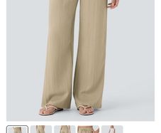 High Waisted Drawstring Pocket Wide Leg Casual Linen-Feel Pants