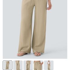 High Waisted Drawstring Pocket Wide Leg Casual Linen-Feel Pants