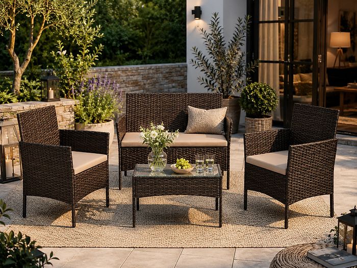 Garden Furniture Set, PE Polyrattan, Lounge Set, 4 pieces Patio Furniture, Outdoor, for Patio, Balcony, Garden