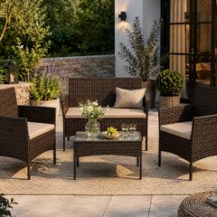 Garden Furniture Set, PE Polyrattan, Lounge Set, 4 pieces Patio Furniture, Outdoor, for Patio, Balcony, Garden