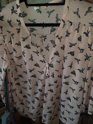 H&M Salmon Pink Hummingbird Blouse , UK 18 , Excellent Condition