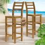 Set of 2 Natural Acacia Wood Bar Stools with Backrest  Perfect for Kitchen, Bar, or Garden Image 3