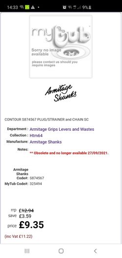 armotage shanks plug/strainer and chain