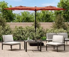 Double-Head Garden Parasol with LEDs Terracotta 316x145 cm