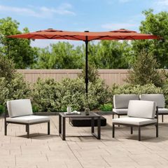 Double-Head Garden Parasol with LEDs Terracotta 316x145 cm