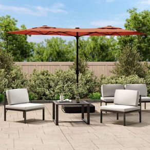Double-Head Garden Parasol with LEDs Terracotta 316x145 cm