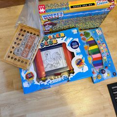 Kids jigsaw, colouring set and a game.