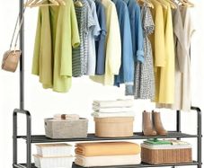 Heavy Duty Clothes Rail Rack with Shelves 46.5" Large Rolling Clothing Rack for Bedroom Hanging Rail for Clothes, Garment, Coat, Black