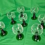 Set of eight antique Luminarc France glasses with green, ribbed stems Image 2