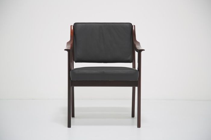 Vintage Rosewood and Black Leather Armchair by Karl Erik Ekselius for JOC Vetlanda, 1960s