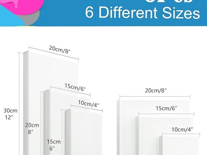 6 Set Blank Stretched Canvas Assorted Size Artist Canvas Multipack Canvases for Acrylic Oil Water Painting