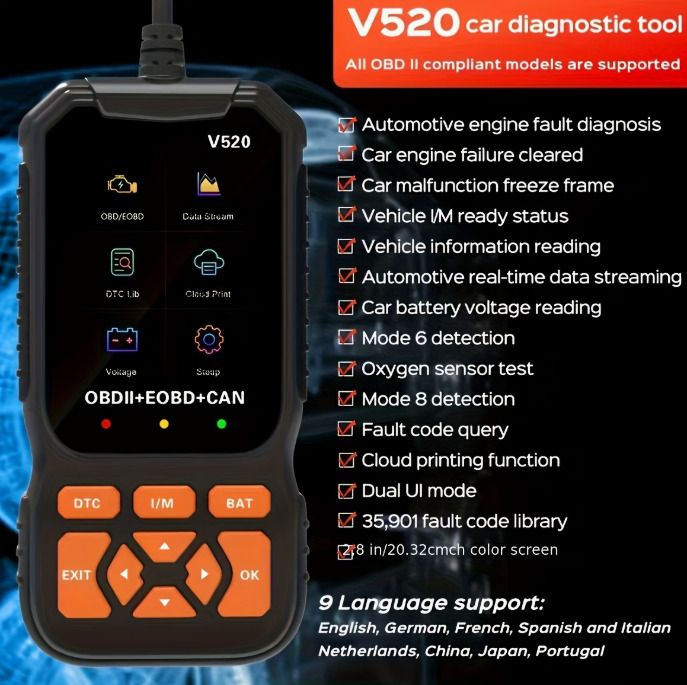 Professional OBD2 Diagnostic Scanner Tool, USB-Powered Engine Fault Detector,