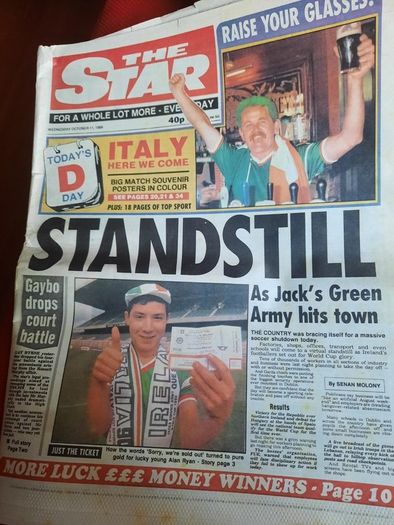 THE STAR 11th October 1989 - day of Italy 90 qualifier -  Ireland v Northern Ireland