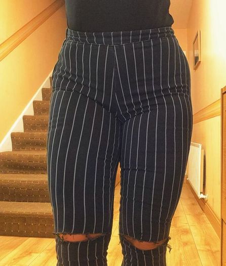 Navy Striped Ripped Jeans, size 8