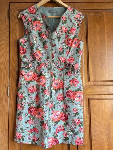 Oasis sage and coral dress