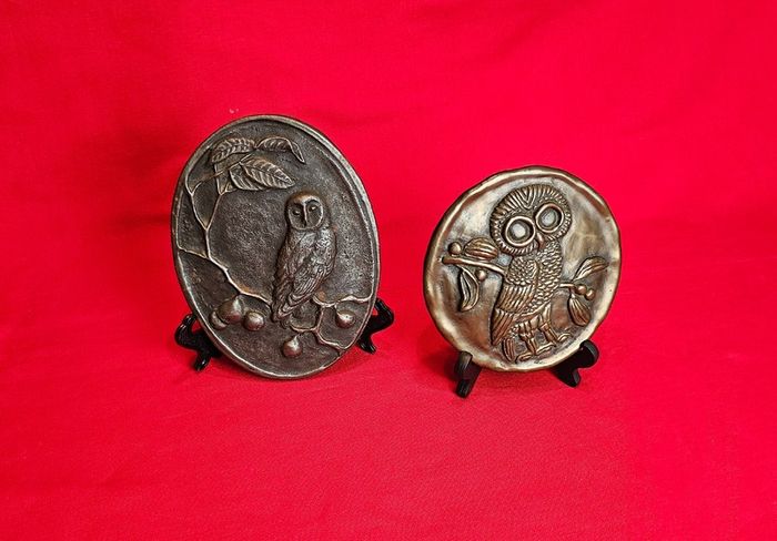 Vintage Round Owl Plaque  Athena's Owl by Kathleen Smyth, Wild Goose Studio
