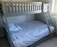 Grey Double and single bunk bed with two large storage drawers