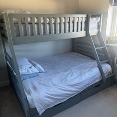 Grey Double and single bunk bed with two large storage drawers