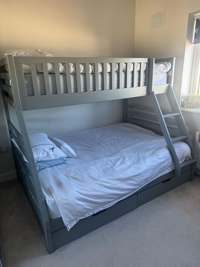 Grey Double and single bunk bed with two large storage drawers