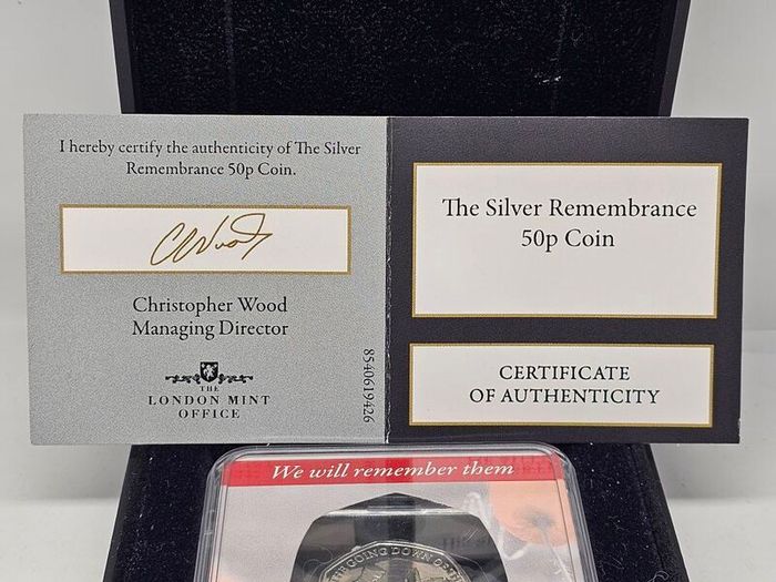 The London Mint Office Gibraltar 2023 Silver Proof 50p Coin Lest We Forget Colorised