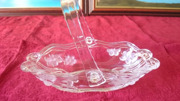 Vintage Original Waltherglas Germany 10 Inch Long Art Deco Glass Basket