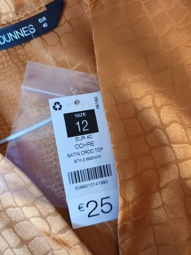 Dunnes Ochre Satin Croc Top.   S. 12.    B.N.W.T.