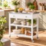 White Kitchen Trolley on Wheels with Stainless Steel Worktop Drawer and Shelves 81cm Image 3