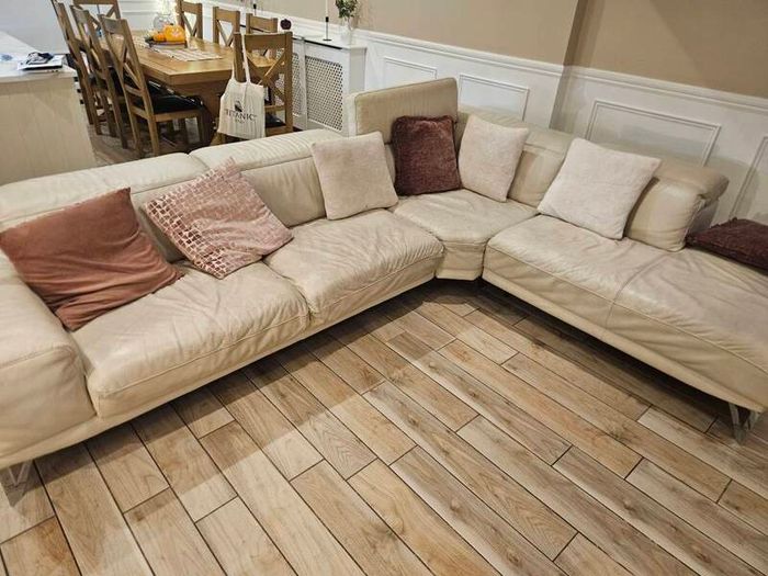 L shape sofa cream real leather