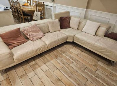 L shape sofa cream real leather