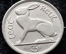 [#349] - Ireland 1934 | Irish 3d | Three Pence | Hare | KM.4 | High Grade