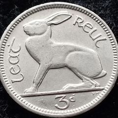 [#349] - Ireland 1934 | Irish 3d | Three Pence | Hare | KM.4 | High Grade